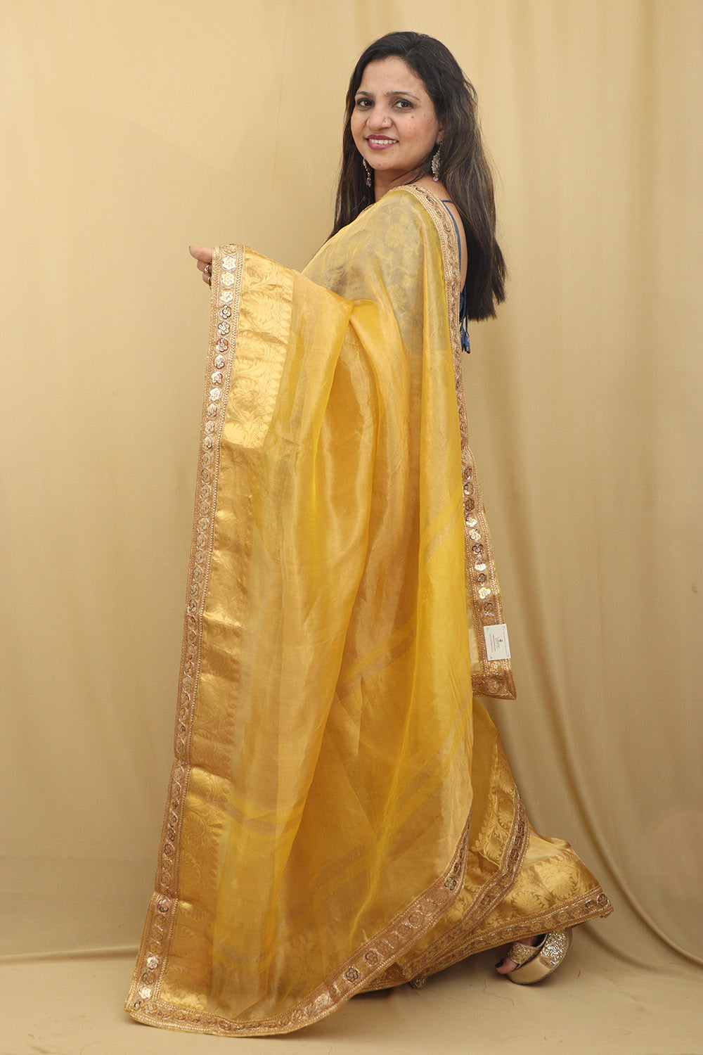 Golden Glow: Elegant Yellow Banarasi Tissue Saree - Luxurion World