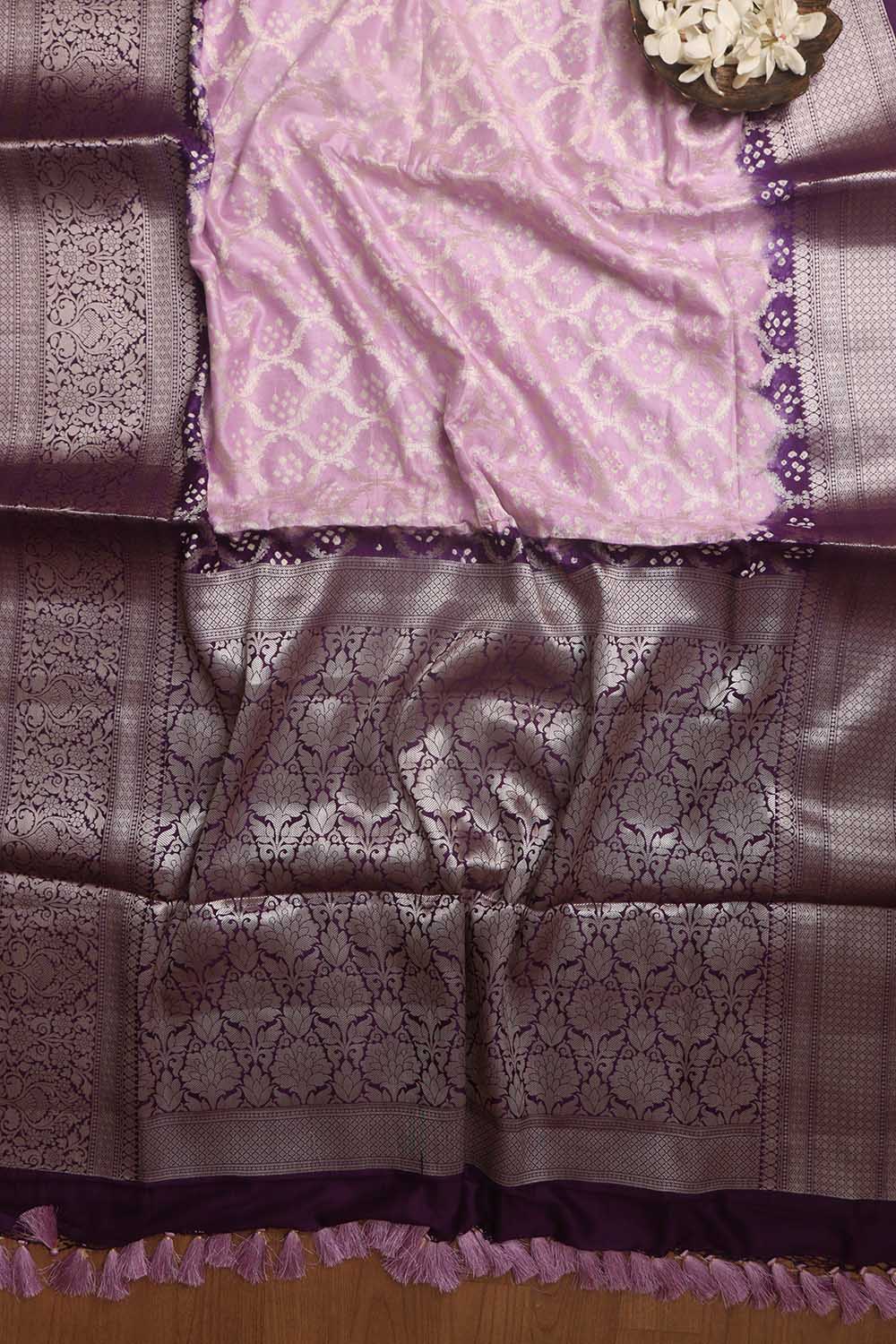 Beautiful Pink & Purple Banarasi Bandhani Pure Chiniya Silk Saree - Luxurion World