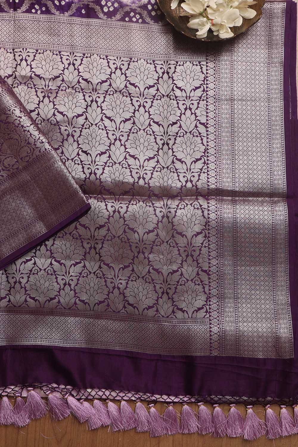Beautiful Pink & Purple Banarasi Bandhani Pure Chiniya Silk Saree - Luxurion World
