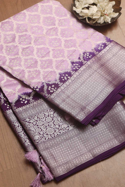 Beautiful Pink & Purple Banarasi Bandhani Pure Chiniya Silk Saree - Luxurion World