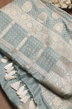 Elegant Grey Banarasi Bandhani Pure Chiniya Silk Saree - Luxurion World