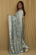 Elegant Grey Banarasi Bandhani Pure Chiniya Silk Saree - Luxurion World