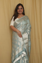 Elegant Grey Banarasi Bandhani Pure Chiniya Silk Saree - Luxurion World