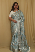 Elegant Grey Banarasi Bandhani Pure Chiniya Silk Saree - Luxurion World