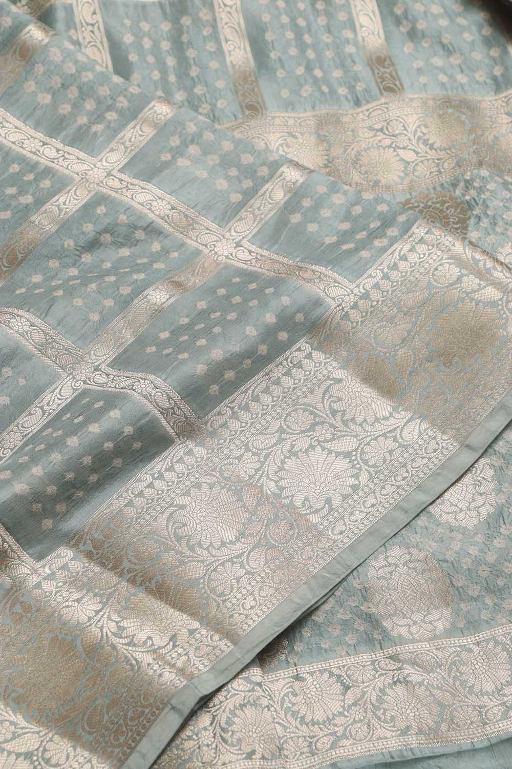 Elegant Grey Banarasi Bandhani Pure Chiniya Silk Saree - Luxurion World