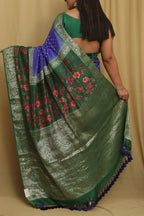 Blue Banarasi Bandhani Pure Chiniya Silk Saree - Luxurion World