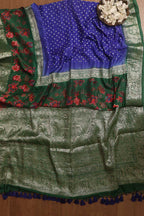 Blue Banarasi Bandhani Pure Chiniya Silk Saree - Luxurion World