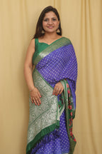 Blue Banarasi Bandhani Pure Chiniya Silk Saree - Luxurion World
