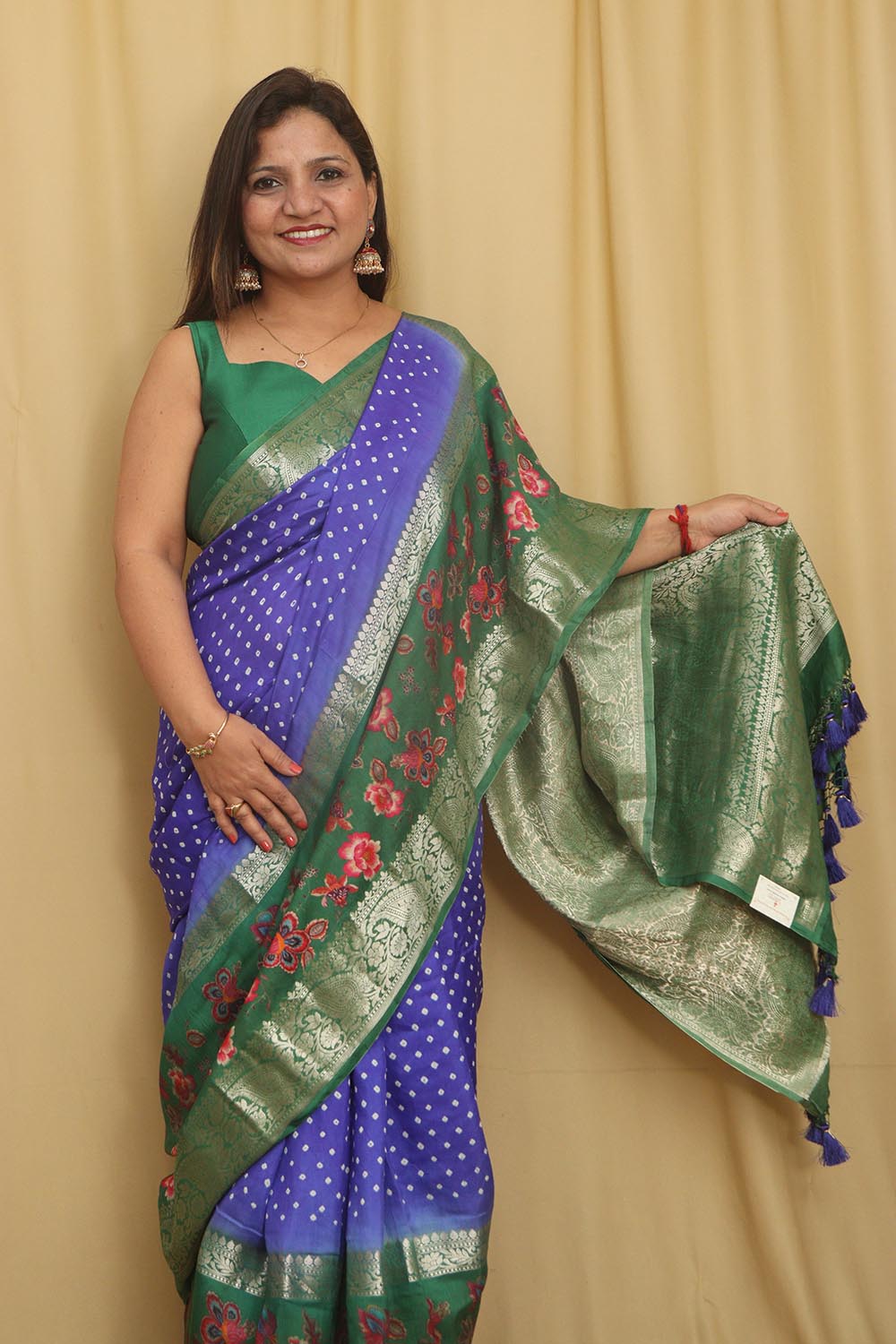 Blue Banarasi Bandhani Pure Chiniya Silk Saree - Luxurion World