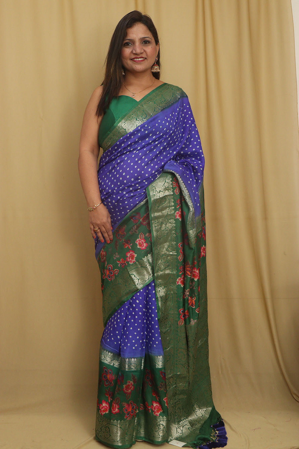 Blue Banarasi Bandhani Pure Chiniya Silk Saree - Luxurion World
