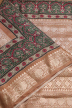 Beautiful Pink Banarasi Bandhani Pure Chiniya Silk Ajrakh Design Saree - Luxurion World