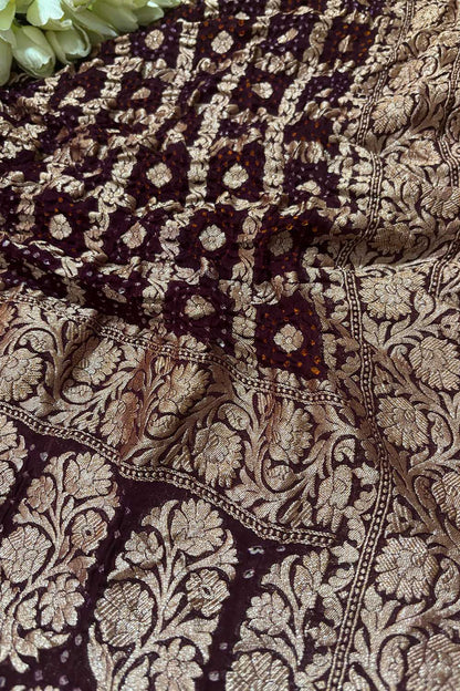Maroon Banarasi Bandhani Pure Georgette Dupatta - Luxurion World