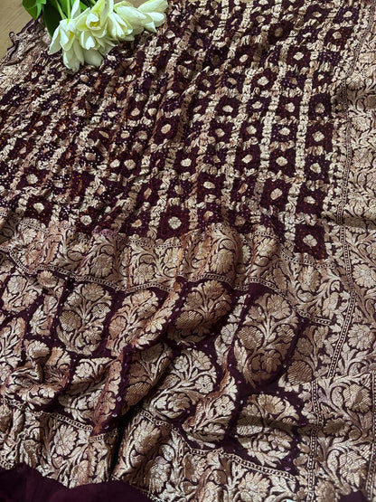 Maroon Banarasi Bandhani Pure Georgette Dupatta - Luxurion World