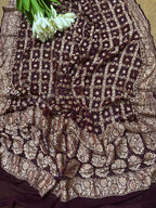 Maroon Banarasi Bandhani Pure Georgette Dupatta - Luxurion World- Crafted Heirlooms