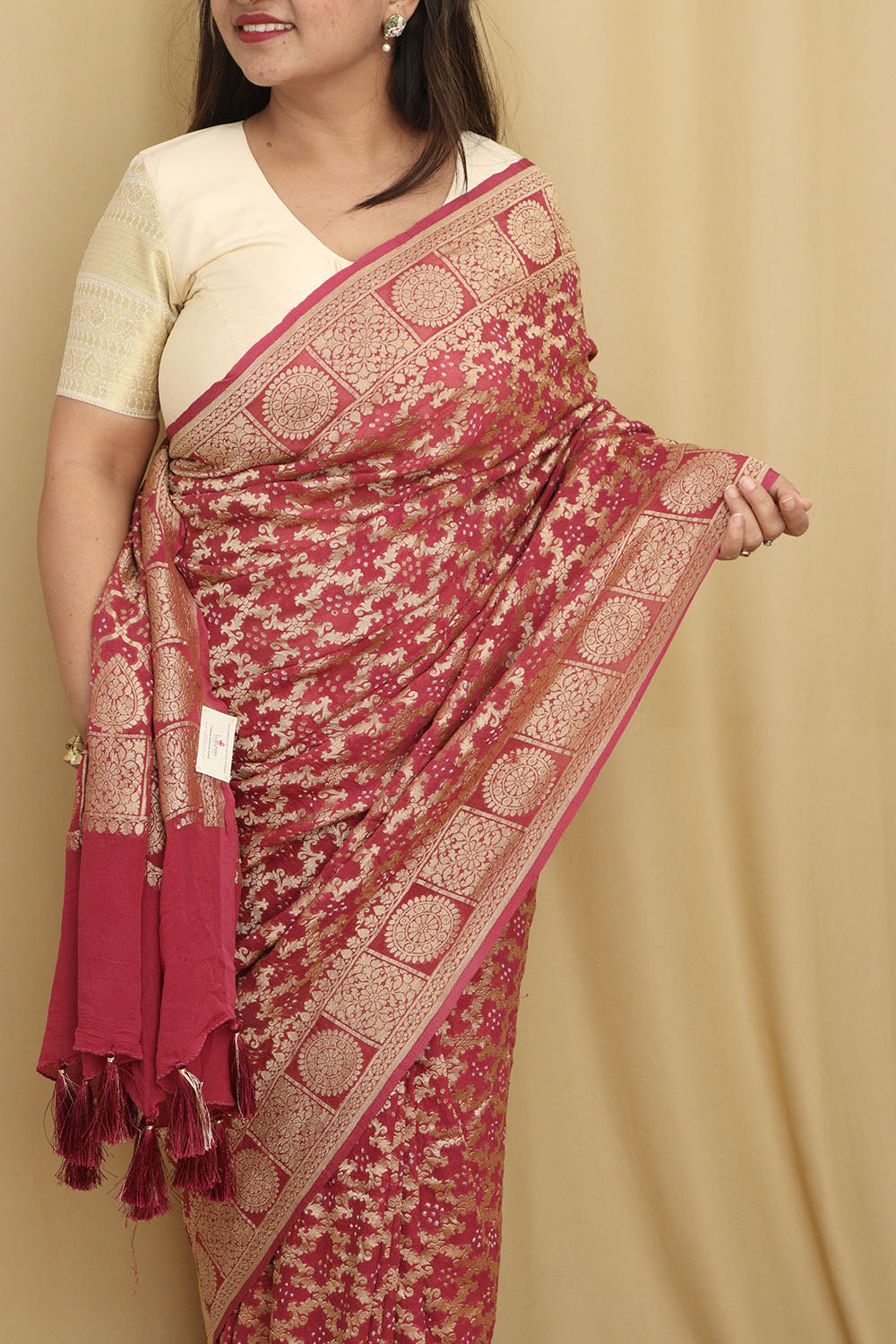 Stunning Pink Banarasi Bandhani Georgette Saree