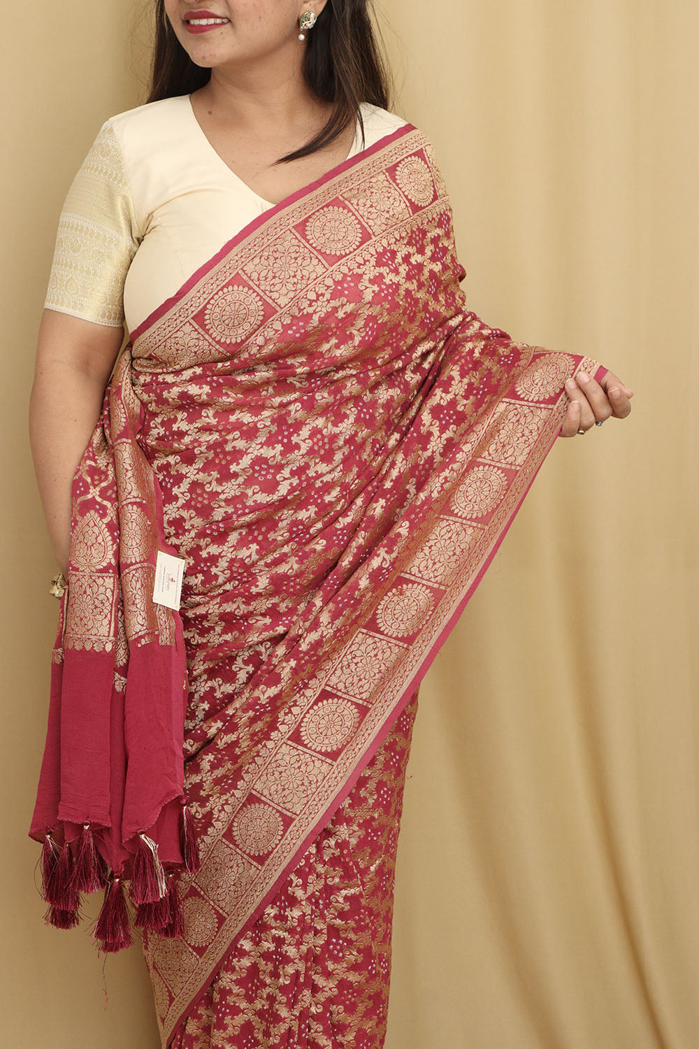 Stunning Pink Banarasi Bandhani Georgette Saree - Luxurion World