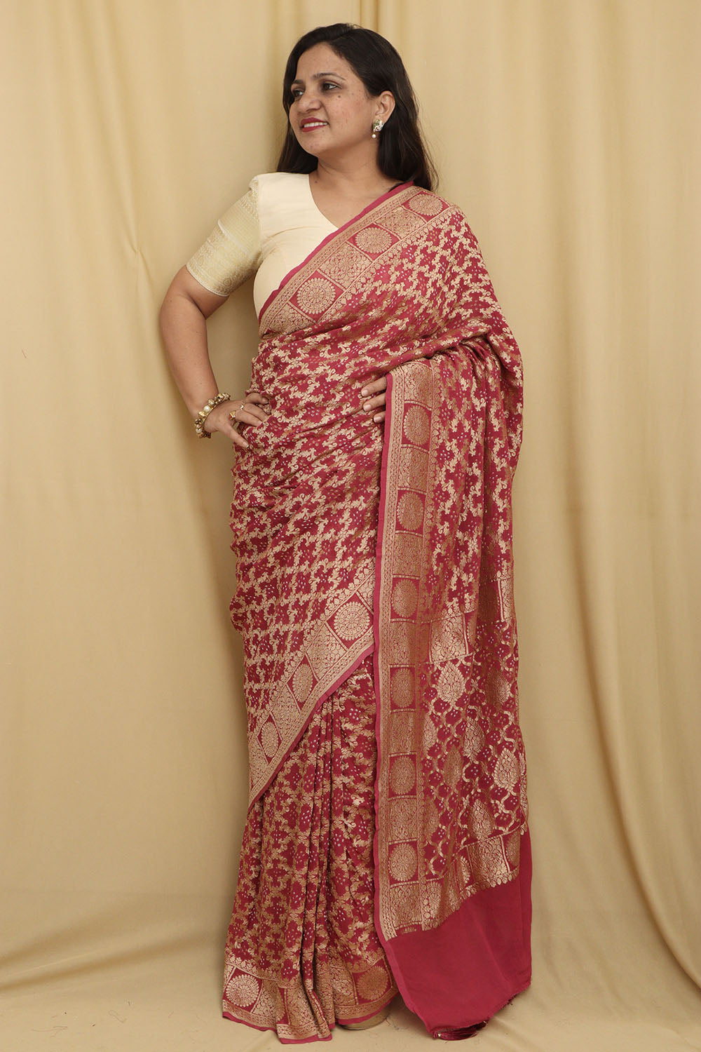 Stunning Pink Banarasi Bandhani Georgette Saree - Luxurion World