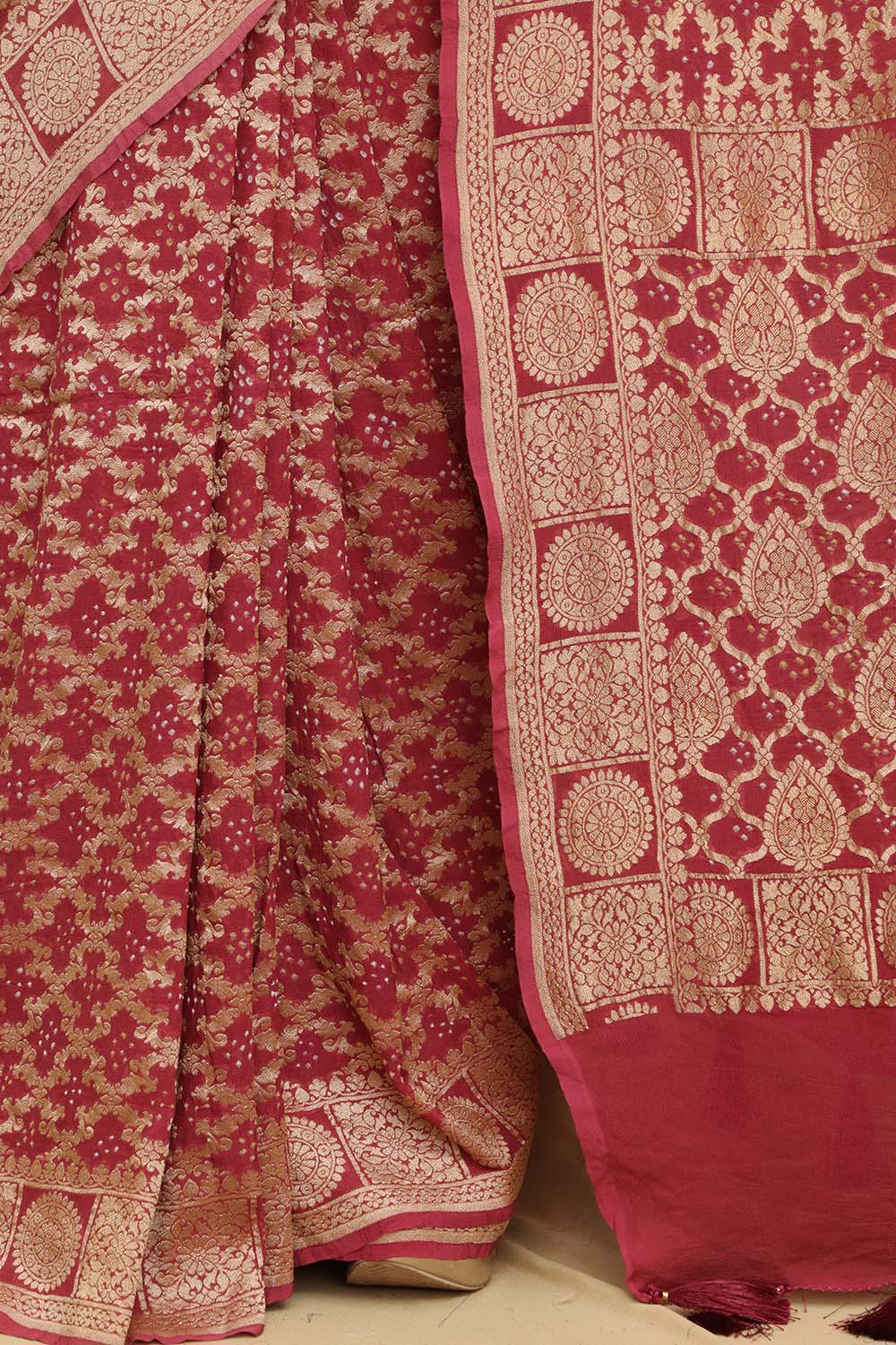 Stunning Pink Banarasi Bandhani Georgette Saree - Luxurion World