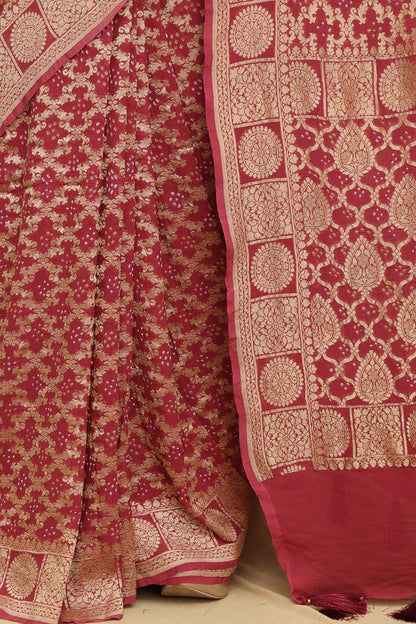 Stunning Pink Banarasi Bandhani Georgette Saree - Luxurion World