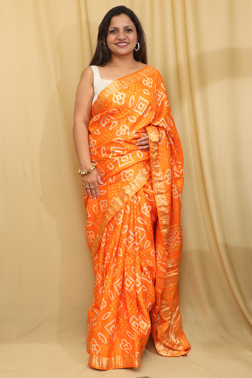 Orange Banarasi Bandhani Gajji Silk Saree - Luxurion World