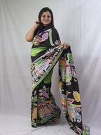 Stunning Green Hand Batik Murshidabad Silk Saree - Perfect for Any Occasion! - Luxurion World