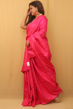 Pink Handloom Bhagalpur Pure Tussar Silk Saree - Luxurion World