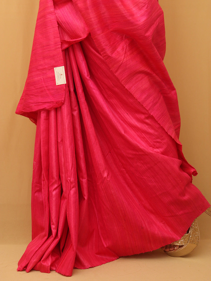 Pink Handloom Bhagalpur Pure Tussar Silk Saree
