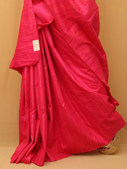 Pink Handloom Bhagalpur Pure Tussar Silk Saree - Luxurion World
