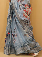 Grey Digital Printed Linen Saree - Luxurion World