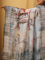 Grey Digital Printed Linen Saree - Luxurion World
