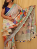 Multicolor Digital Printed Linen Saree - Luxurion World