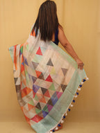 Multicolor Digital Printed Linen Saree - Luxurion World