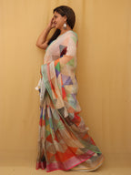 Multicolor Digital Printed Linen Saree - Luxurion World
