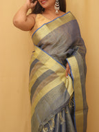 Blue Linen Tissue Silk Saree - Luxurion World