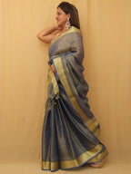 Blue Linen Tissue Silk Saree - Luxurion World