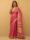 Pink Handloom Linen Saree - Luxurion World