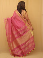 Pink Handloom Linen Saree - Luxurion World