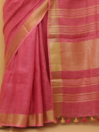 Pink Handloom Linen Saree - Luxurion World