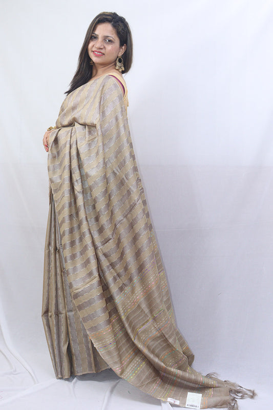 Exquisite Pastel Handloom Bhagalpur Tussar Ghicha Silk Saree - Luxurion World