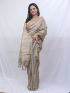 Exquisite Pastel Handloom Bhagalpur Tussar Ghicha Silk Saree - Luxurion World