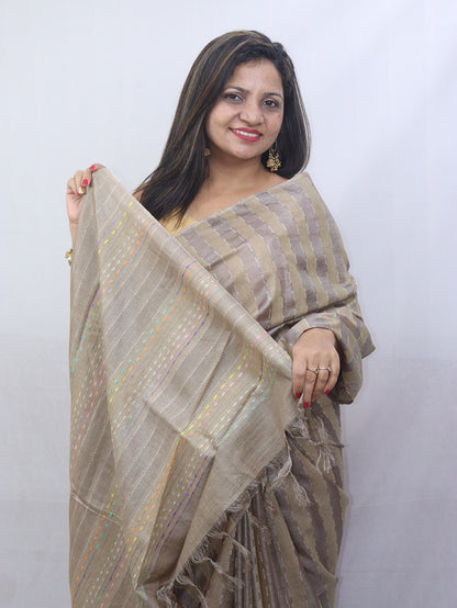 Exquisite Pastel Handloom Bhagalpur Tussar Ghicha Silk Saree - Luxurion World