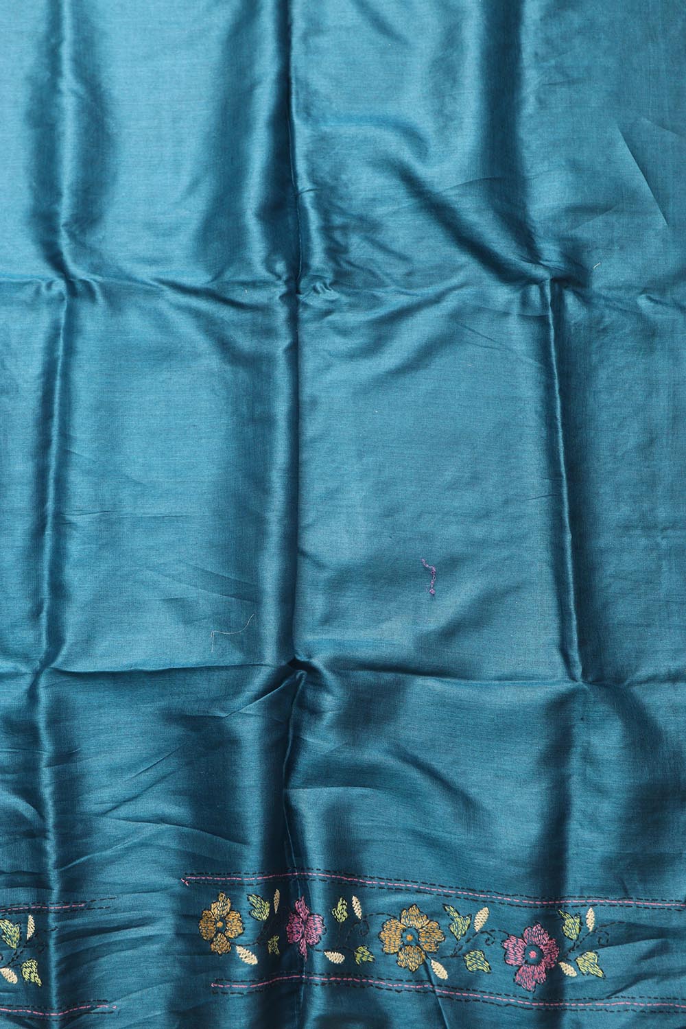 Exquisite Blue Hand Embroidered Kantha Bhagalpur Tussar Silk Saree - Luxurion World
