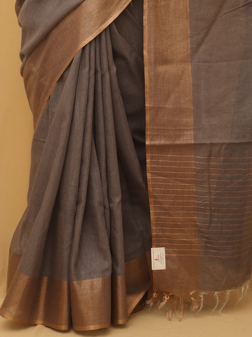 Grey Handloom Bhagalpur Linen Saree