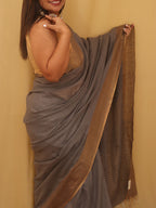 Grey Handloom Bhagalpur Linen Saree - Luxurion World