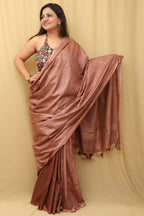 Elegant Brown Linen Cotton Shaded Saree from Bhagalpur - Luxurion World