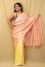 Elegant Peach And Yellow Bhagalpur Linen Cotton ShadedSaree - Luxurion World