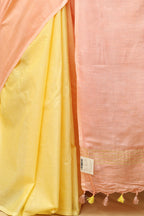Elegant Peach And Yellow Bhagalpur Linen Cotton ShadedSaree - Luxurion World