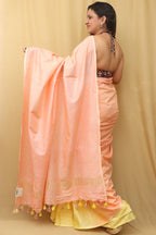 Elegant Peach And Yellow Bhagalpur Linen Cotton ShadedSaree - Luxurion World