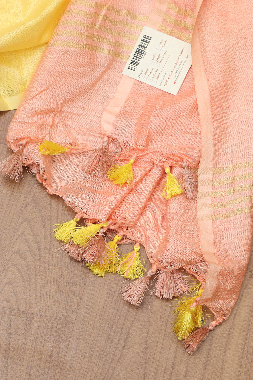 Elegant Peach And Yellow Bhagalpur Linen Cotton ShadedSaree - Luxurion World