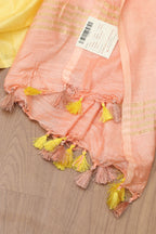Elegant Peach And Yellow Bhagalpur Linen Cotton ShadedSaree - Luxurion World